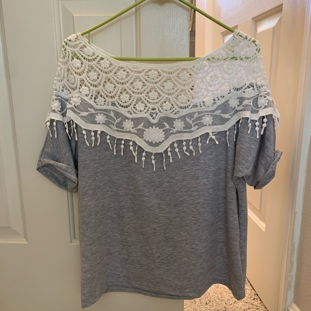 Heather Grey crocheted shirt